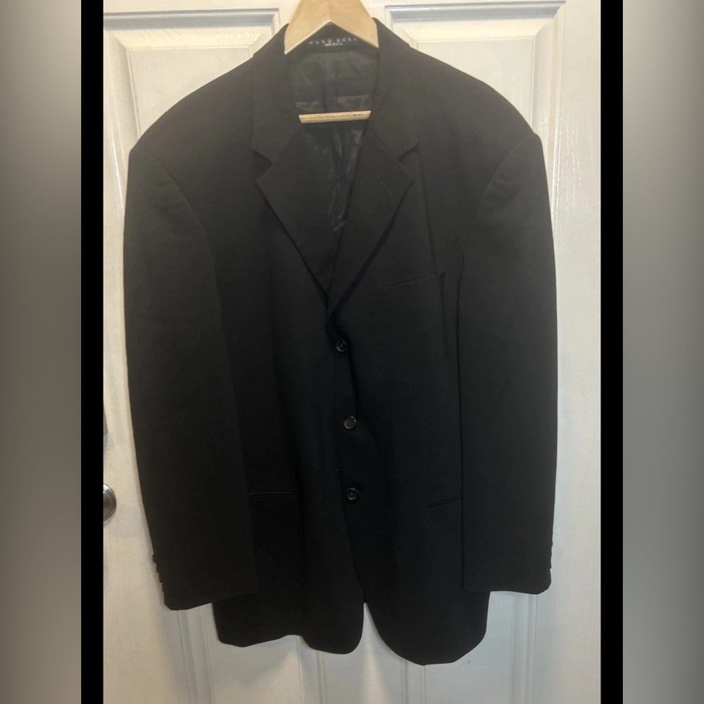 VTG Boss Hugo Boss 44R USA MADE Black Einstein Beta Wool 3Btn Blazer Jacket